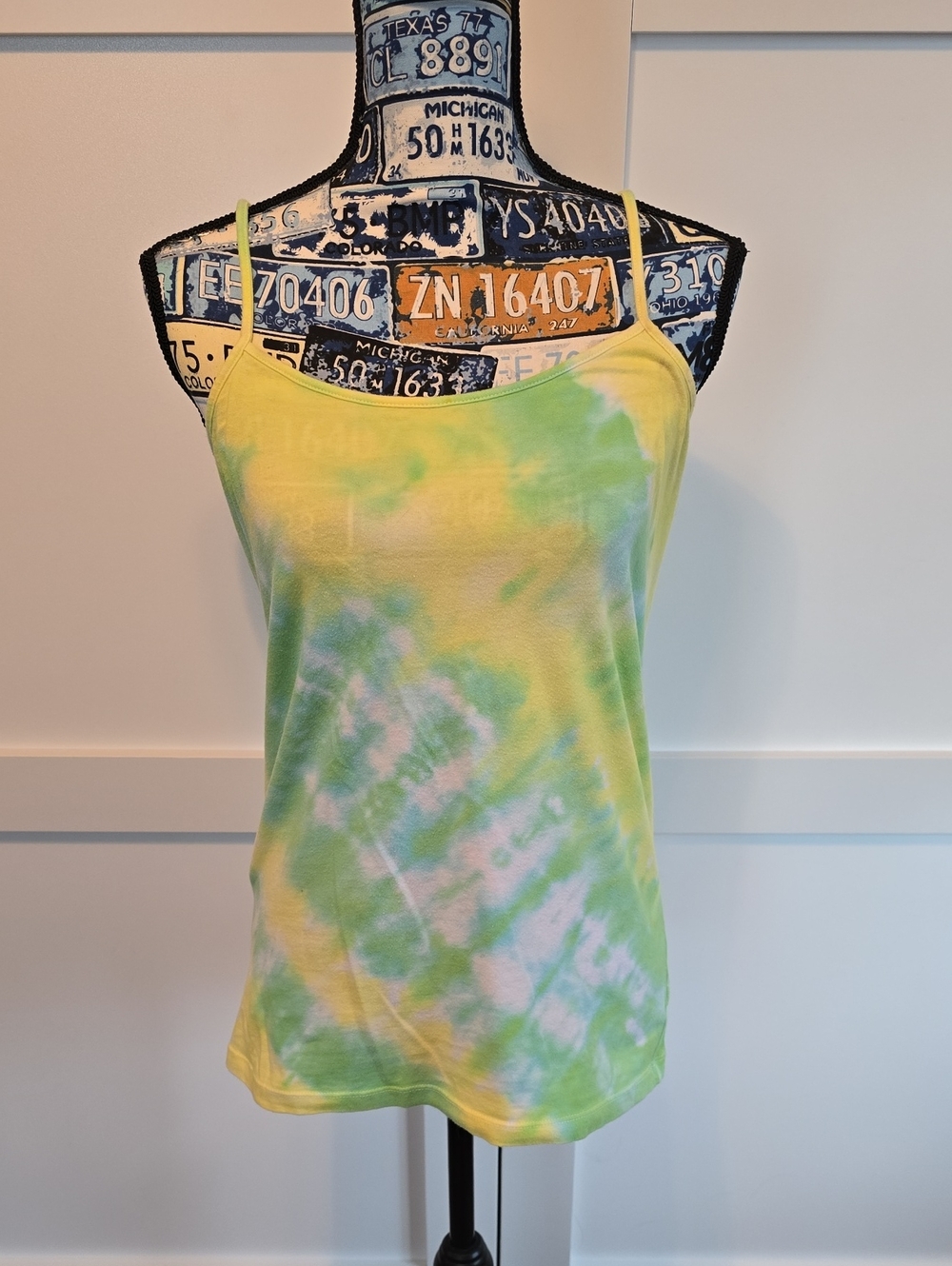 Yellow & Green Tie-Dye Spaghetti Strap Tank